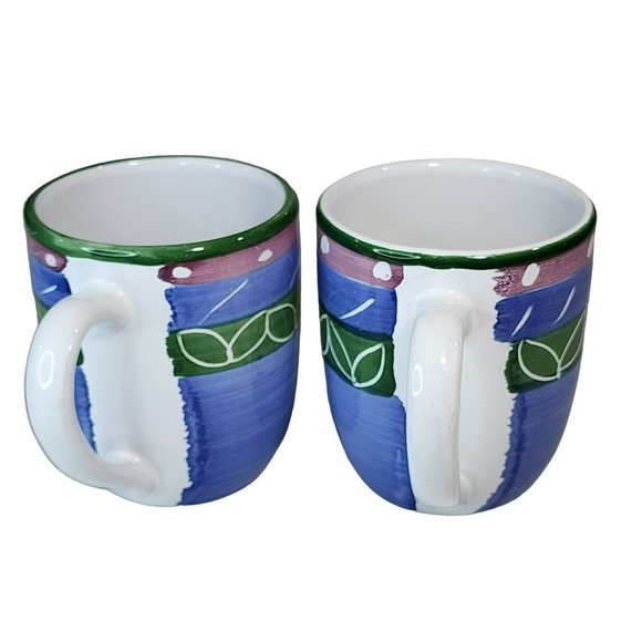 Vintage Pottery Barn Set Of 2 Hand Painted Ceramic‎ Coffee Mug Made in Italy - Picture 4 of 16